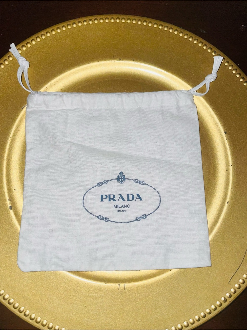 Prada White Drawstring Logo Pouch with Blue Print